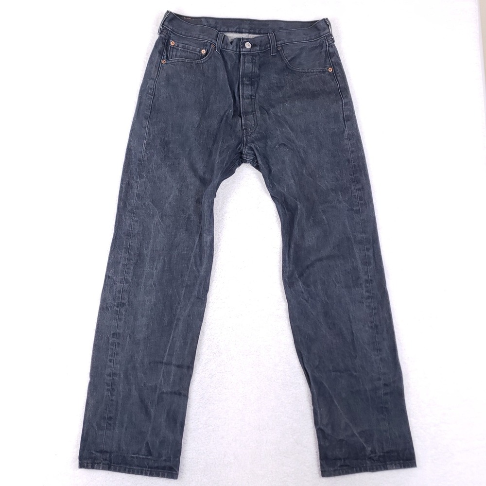 Levi's 501 Jeans Mens 36x34 Button‎ Fly Straight Leg Faded Black Grunge Skater